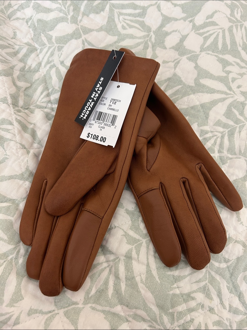 Bloomingdale's Camel Brown Women's Leather-Trim Gloves
